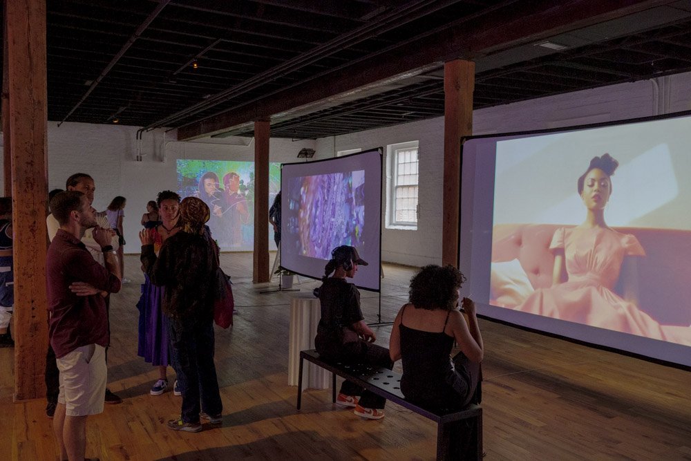 AVC Fest installation: the Pepper's Ghost cabinet with a figure suspended in angled glass at Eyedrum